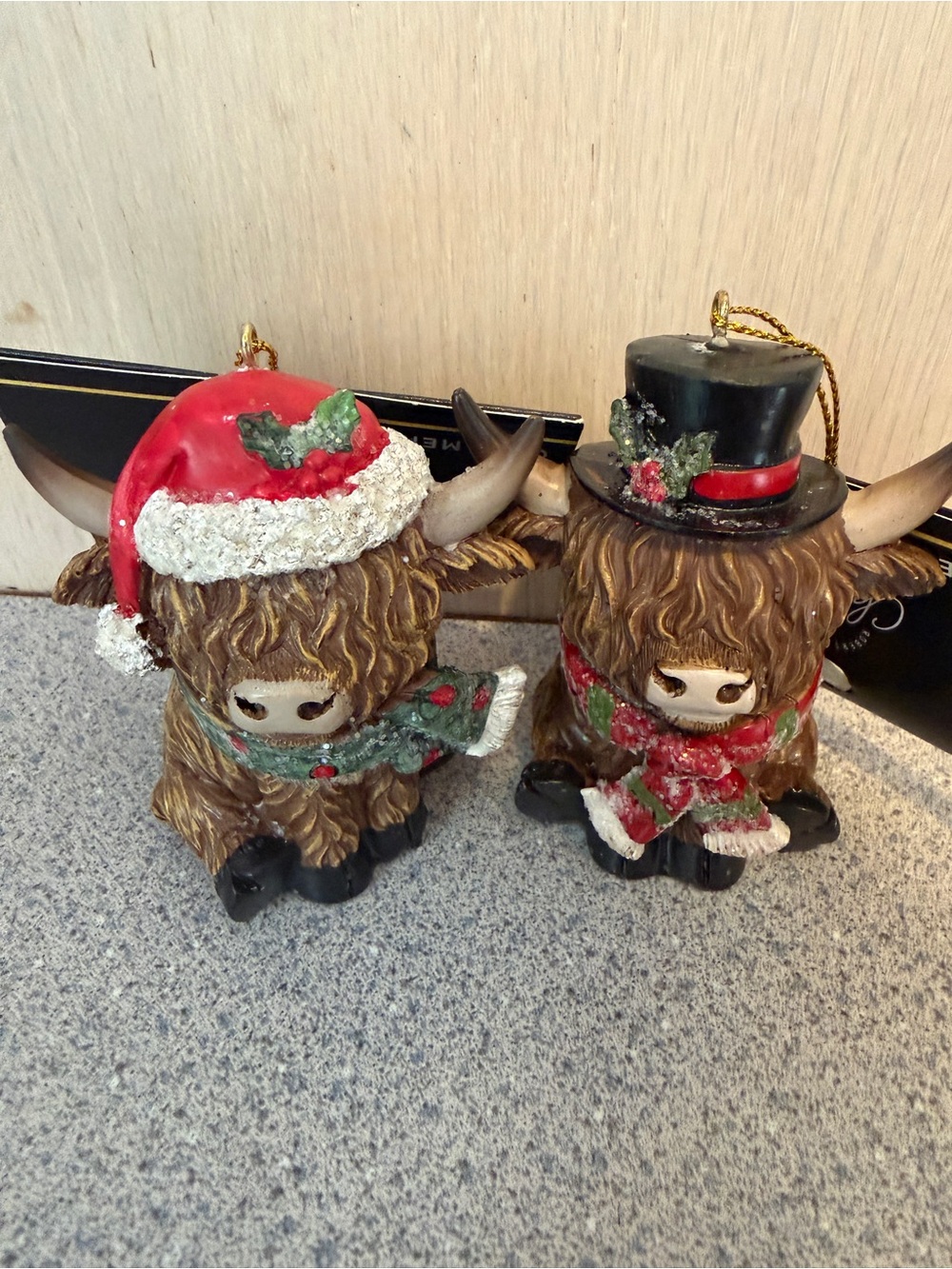2 New Hobby Lobby Ornament 2026 Highland Cow 3" Christmas Santa Hat Holiday Set